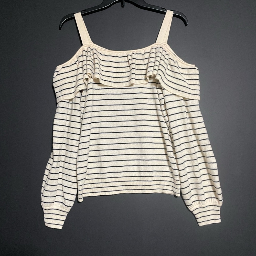 Joie Cream and Black Striped Off-Shoulder Cashmere/Wool Top